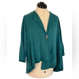 Vintage Click dark teal asymmetrical top with 3/4 sleeves